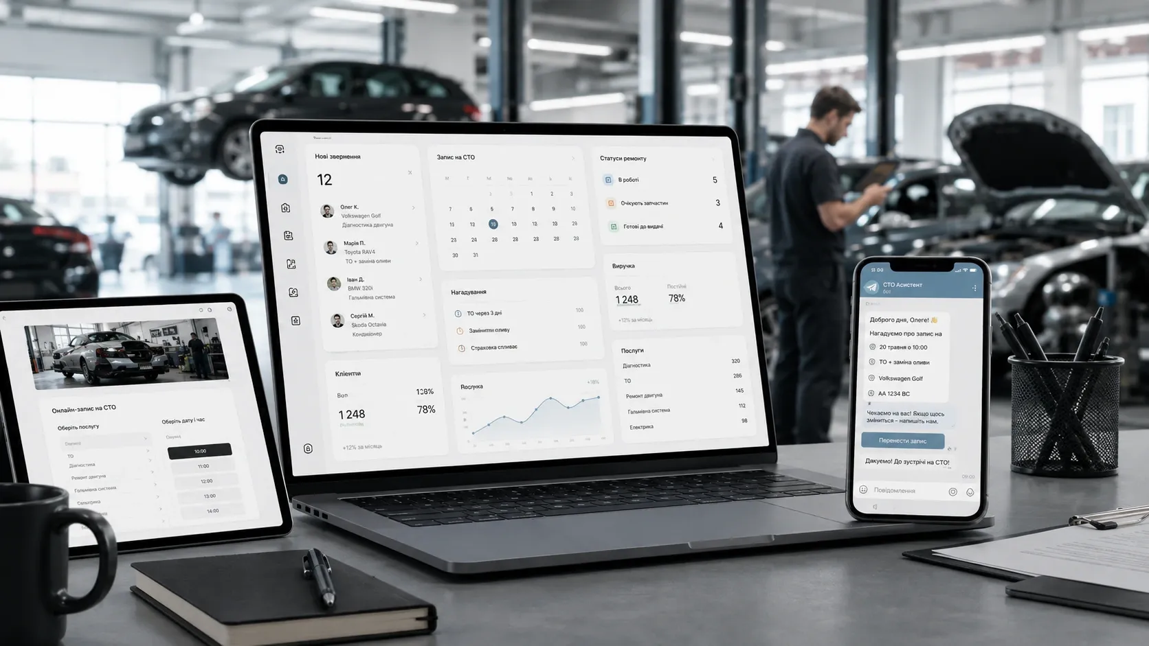 Auto service automation: how a website, CRM, and Telegram bot simplify auto service operations