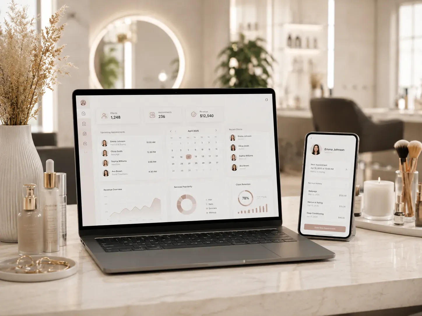CRM для салону краси: інтерфейс системи на планшеті в сучасному салоні