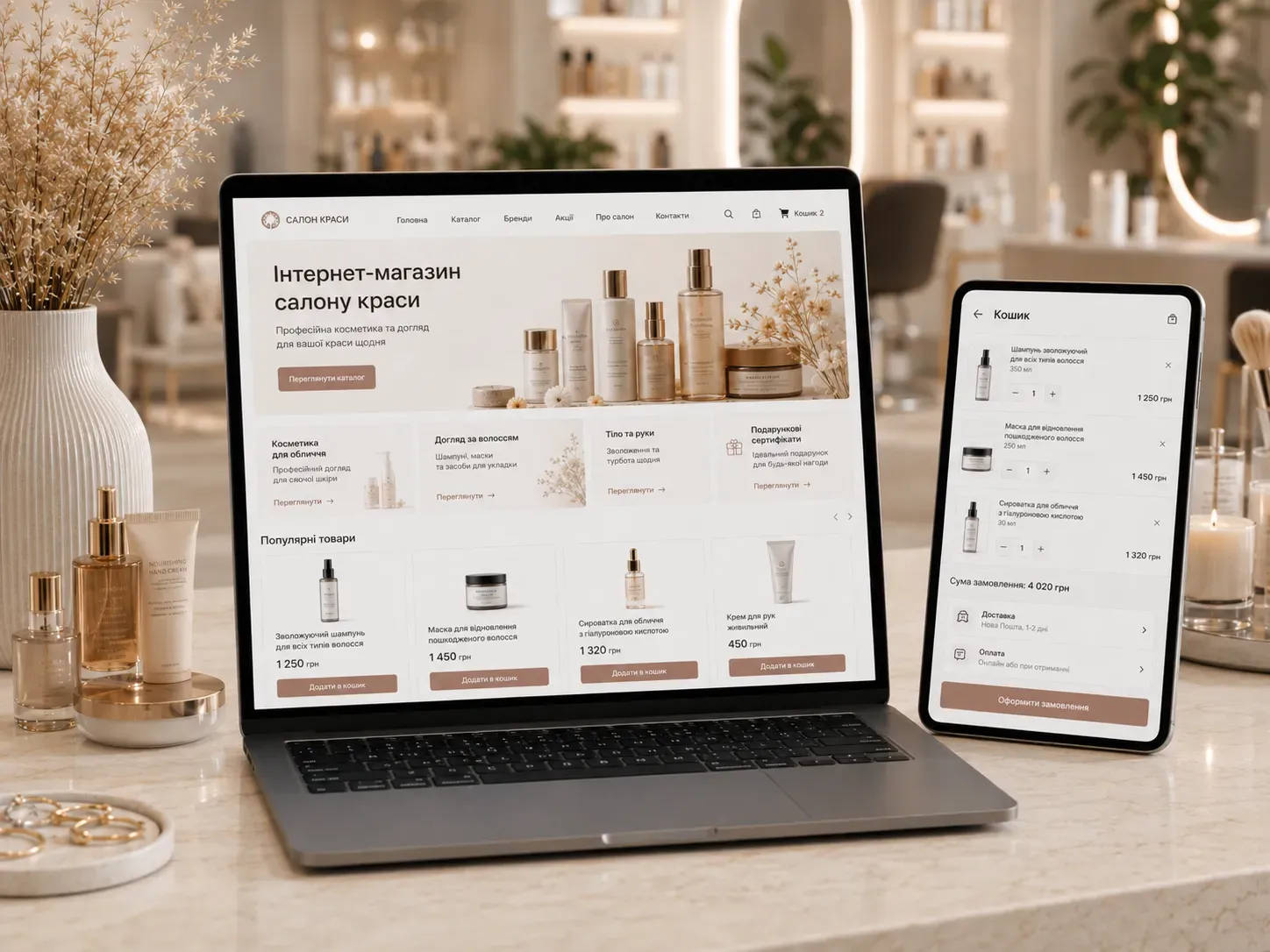 Online store for a beauty salon: selling cosmetics and gift certificates online