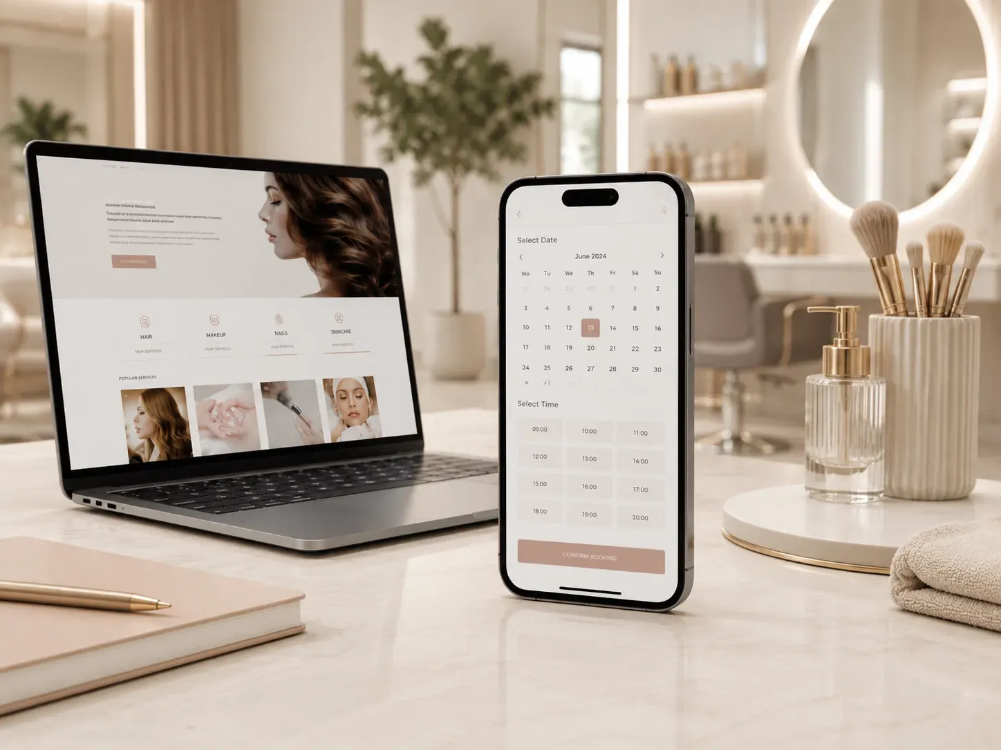 Tablet with online booking interface in a beauty salon